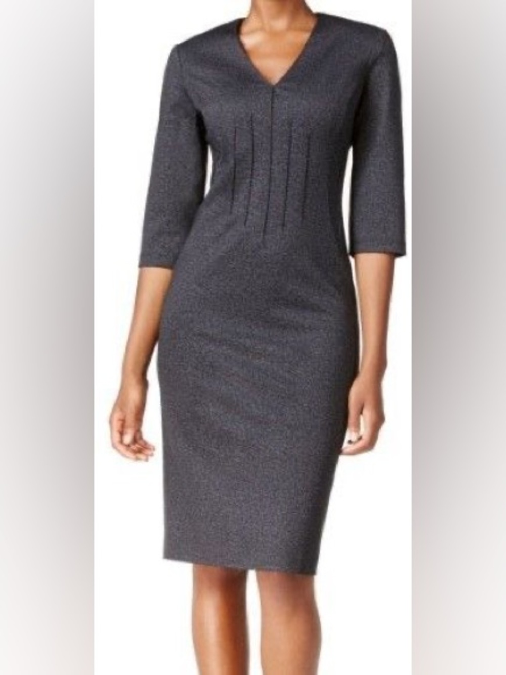 Calvin Klein Charcoal Ponte Knit V-Neck Career Cocktail Sheath Dress, Women's 8